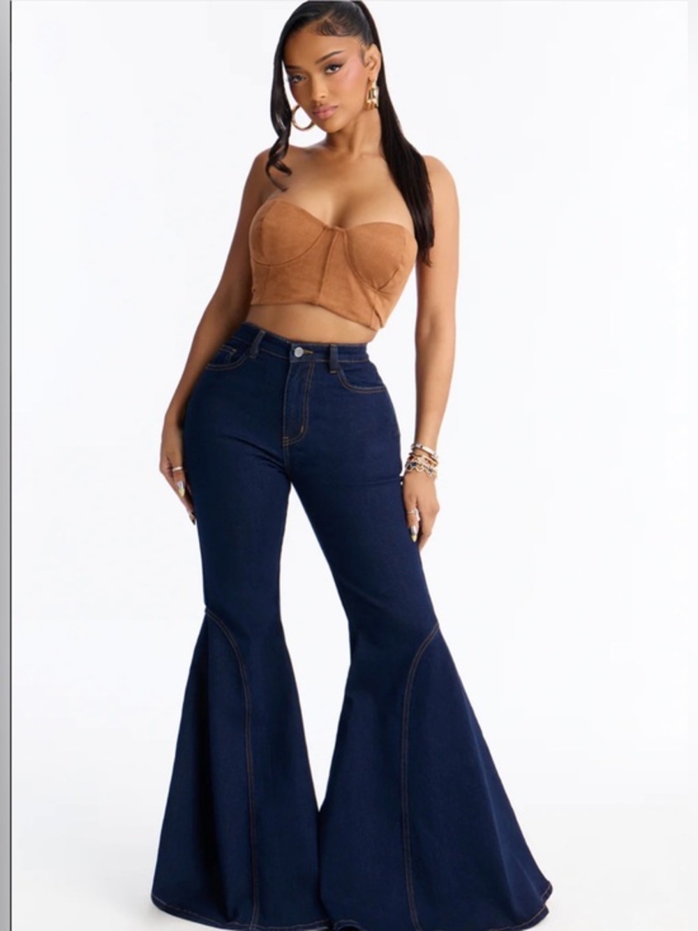 ✨NEW High-Waist Dark Blue Flare Super Bell Bottoms Nashville Jeans for Women